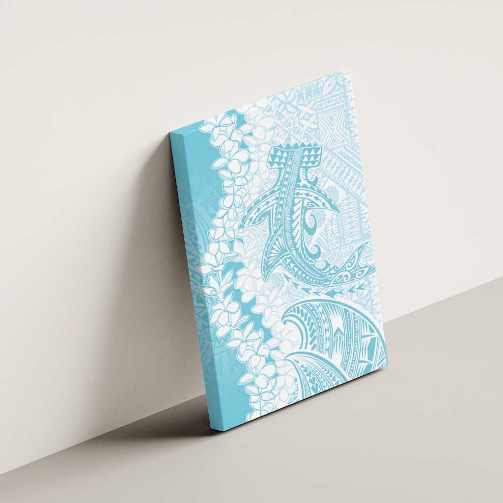 Polynesian Turquoise Plumeria Lei Canvas Wall Art with Hammerhead Shark