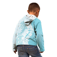 Polynesian Turquoise Plumeria Lei Kid Hoodie with Hammerhead Shark LT7 - Polynesian Pride