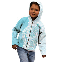 Polynesian Turquoise Plumeria Lei Kid Hoodie with Hammerhead Shark LT7 - Polynesian Pride
