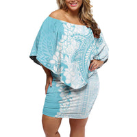 Polynesian Turquoise Plumeria Lei Off Shoulder Short Dress with Hammerhead Shark LT7 Women Turquoise - Polynesian Pride