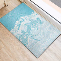 Polynesian Turquoise Plumeria Lei Rubber Doormat with Hammerhead Shark