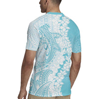 Polynesian Turquoise Plumeria Lei Rugby Jersey with Hammerhead Shark