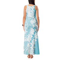 Polynesian Turquoise Plumeria Lei Tank Maxi Dress with Hammerhead Shark