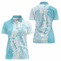 Polynesian Turquoise Plumeria Lei Women Polo Shirt with Hammerhead Shark