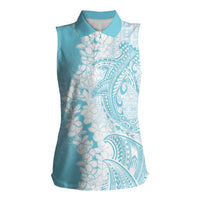 Polynesian Turquoise Plumeria Lei Women Sleeveless Polo Shirt with Hammerhead Shark LT7 Female Turquoise - Polynesian Pride