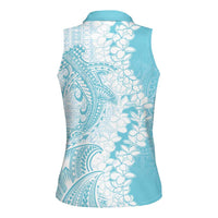Polynesian Turquoise Plumeria Lei Women Sleeveless Polo Shirt with Hammerhead Shark LT7 - Polynesian Pride