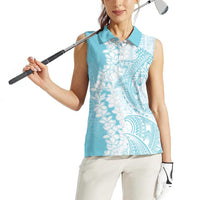 Polynesian Turquoise Plumeria Lei Women Sleeveless Polo Shirt with Hammerhead Shark LT7 - Polynesian Pride