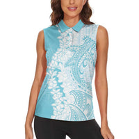 Polynesian Turquoise Plumeria Lei Women Sleeveless Polo Shirt with Hammerhead Shark LT7 - Polynesian Pride
