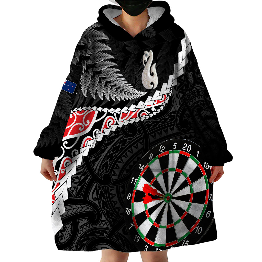 Personalised New Zealand Darts Wearable Blanket Hoodie Maori Manaia LT7 - Polynesian Pride