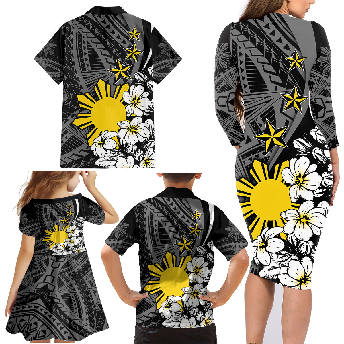 Philippines Sampaguita Personalised Family Matching Long Sleeve Bodycon Dress and Hawaiian Shirt Women's Day LT7 - Polynesian Pride