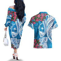 Hafa Adai Guam Couples Matching Off The Shoulder Long Sleeve Dress and Hawaiian Shirt Crystal Waves