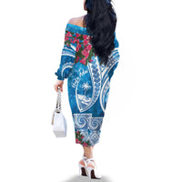 Hafa Adai Guam Family Matching Off The Shoulder Long Sleeve Dress and Hawaiian Shirt Crystal Waves