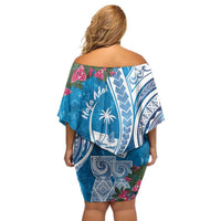 Hafa Adai Guam Family Matching Off Shoulder Short Dress and Hawaiian Shirt Crystal Waves