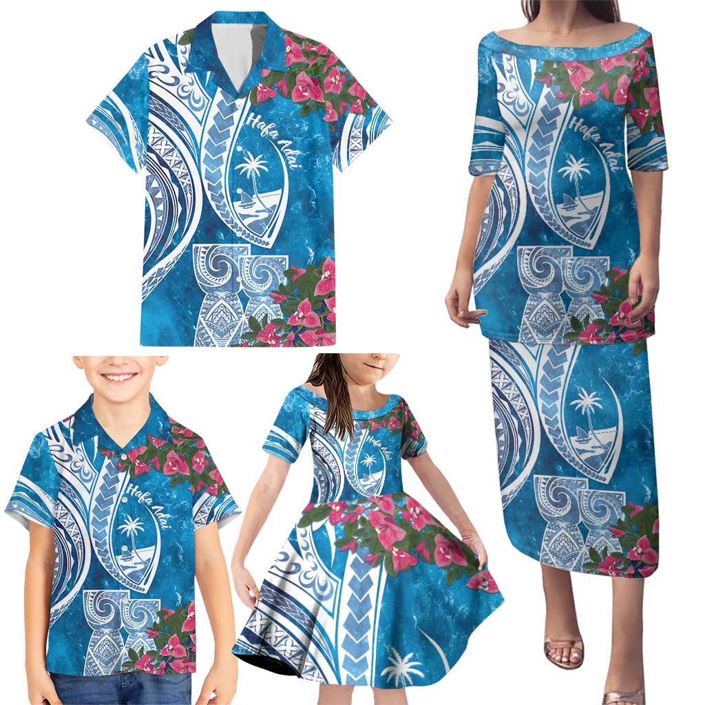 Hafa Adai Guam Family Matching Puletasi and Hawaiian Shirt Crystal Waves