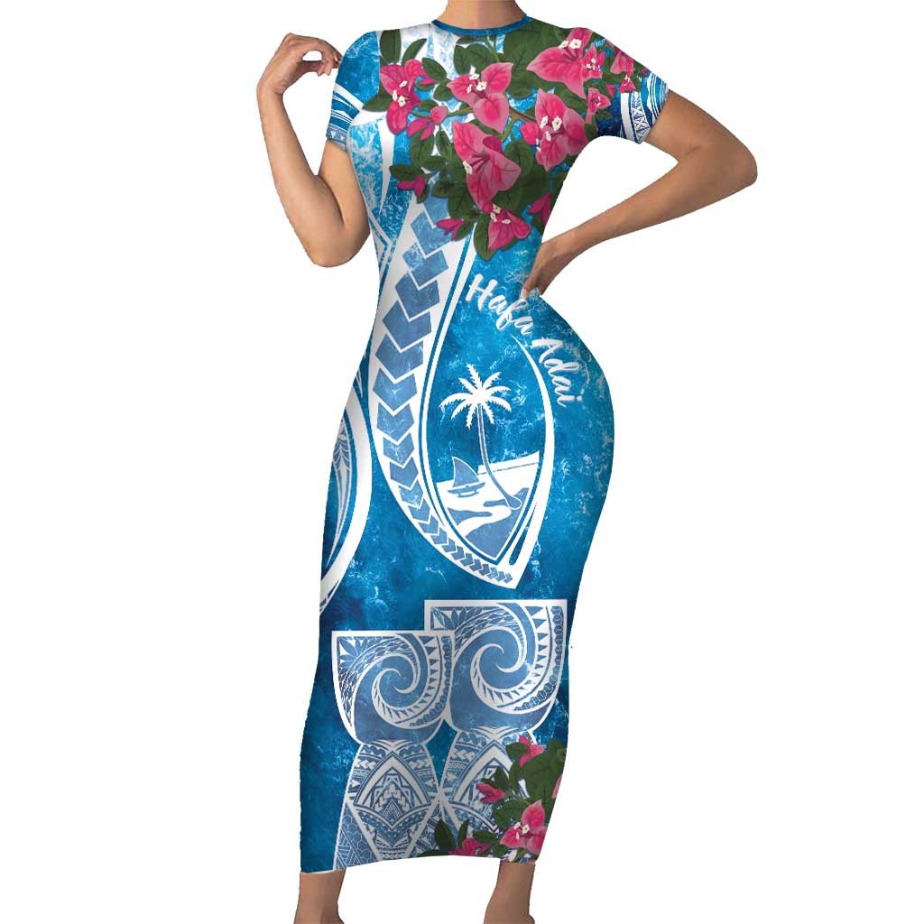 Hafa Adai Guam Family Matching Short Sleeve Bodycon Dress and Hawaiian Shirt Crystal Waves
