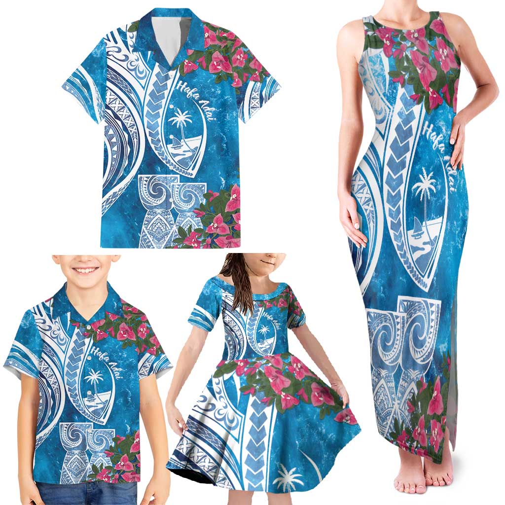 Hafa Adai Guam Family Matching Tank Maxi Dress and Hawaiian Shirt Crystal Waves