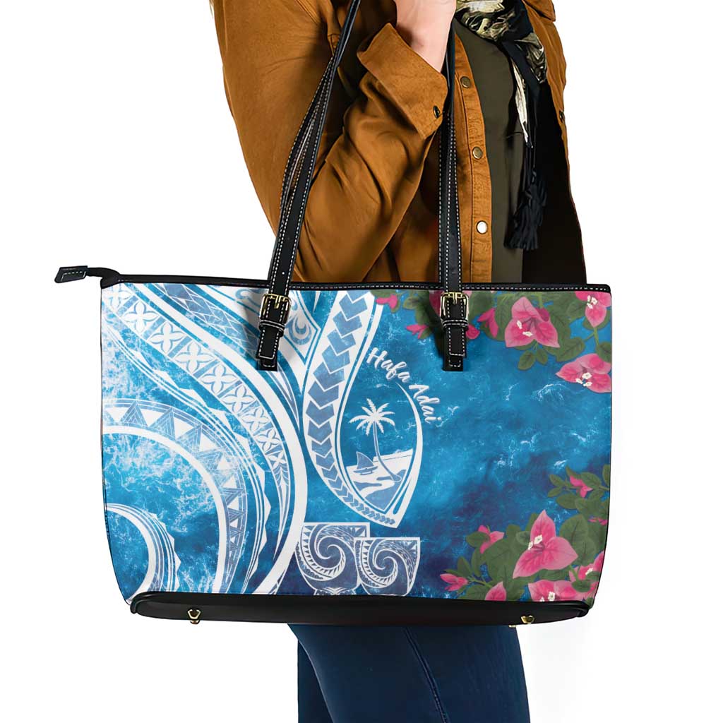 Hafa Adai Guam Leather Tote Bag Crystal Waves