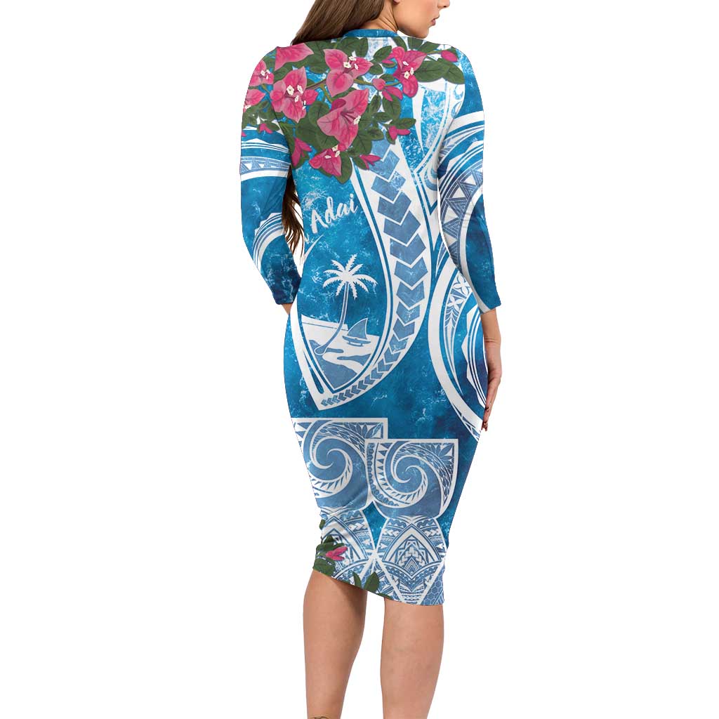 Hafa Adai Guam Long Sleeve Bodycon Dress Crystal Waves