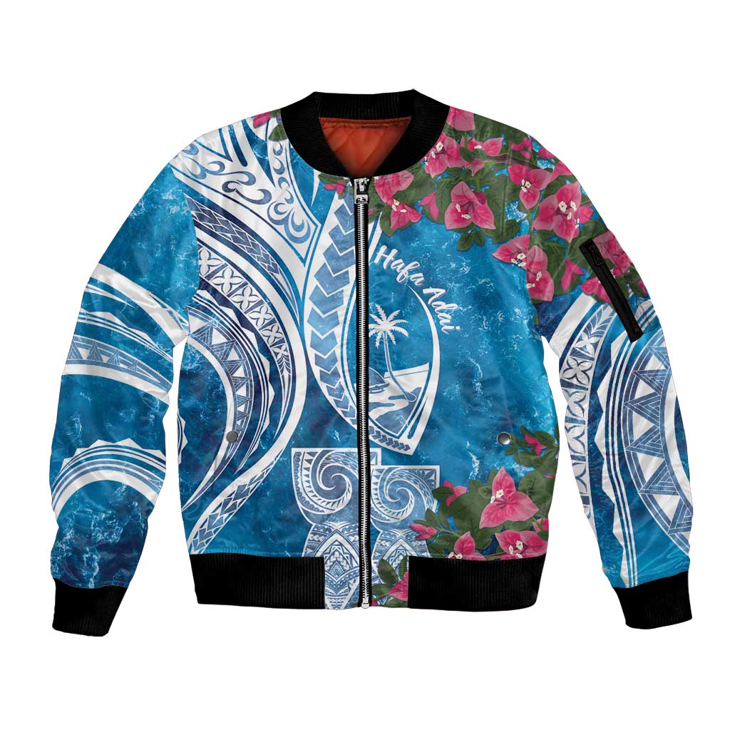 Hafa Adai Guam Sleeve Zip Bomber Jacket Crystal Waves