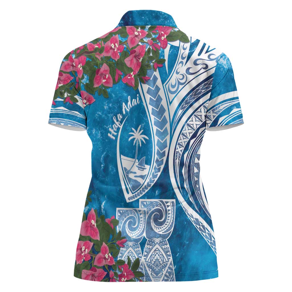 Hafa Adai Guam Women Polo Shirt Crystal Waves
