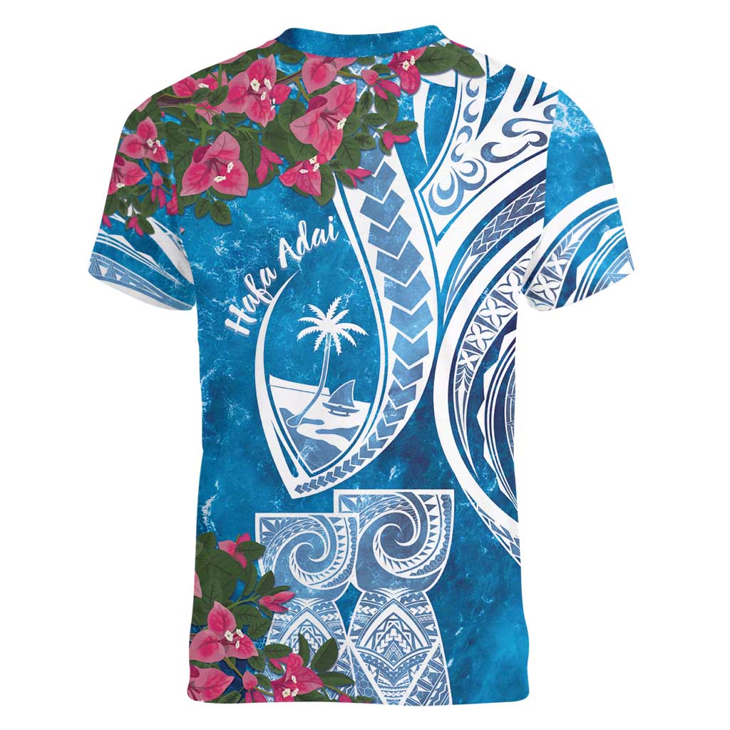 Hafa Adai Guam Women V-Neck T-Shirt Crystal Waves