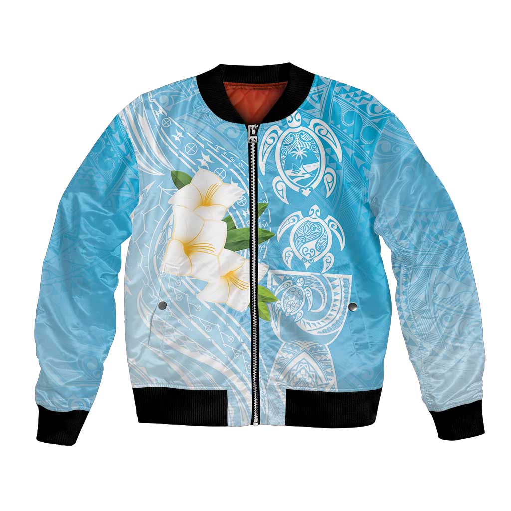 Personalized Guam Chamorro Bomber Jacket Turtles and Guasali Flowers