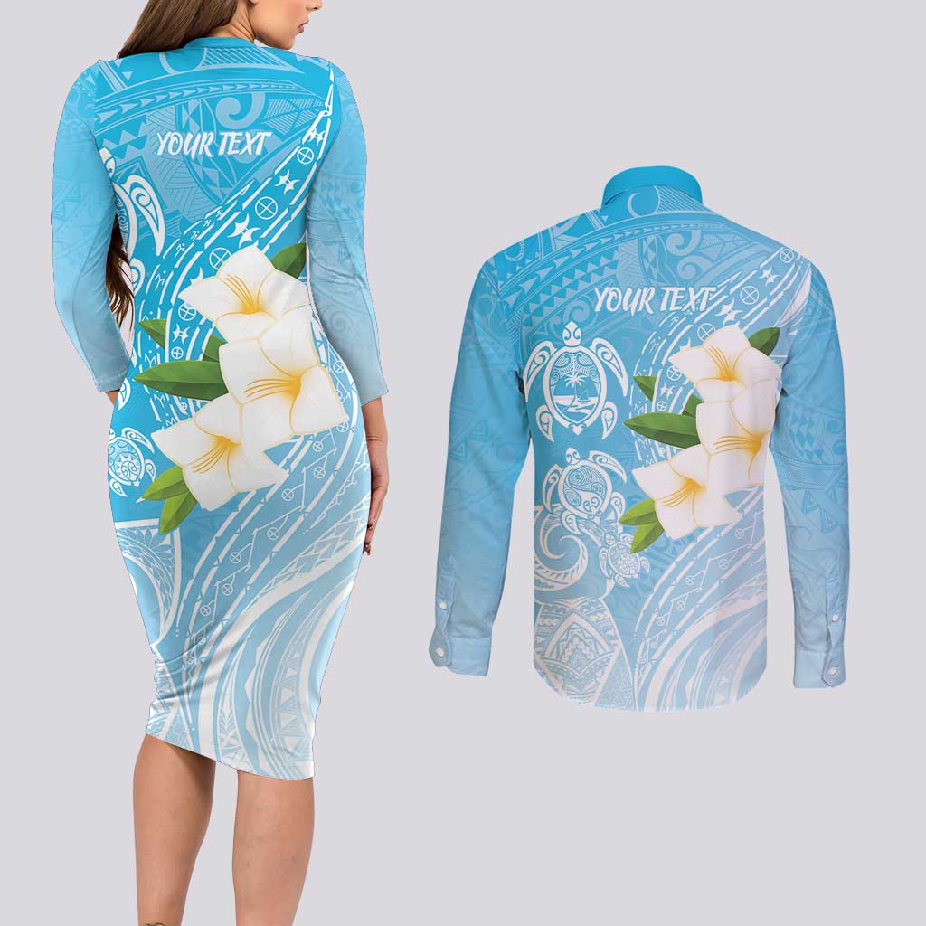Personalized Guam Chamorro Couples Matching Long Sleeve Bodycon Dress and Long Sleeve Button Shirt Turtles and Guasali Flowers