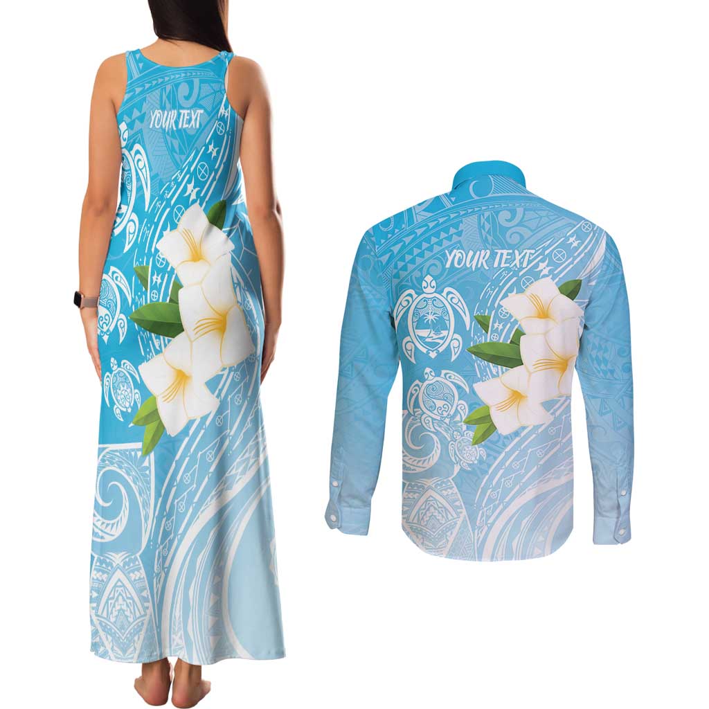 Personalized Guam Chamorro Couples Matching Tank Maxi Dress and Long Sleeve Button Shirt Turtles and Guasali Flowers