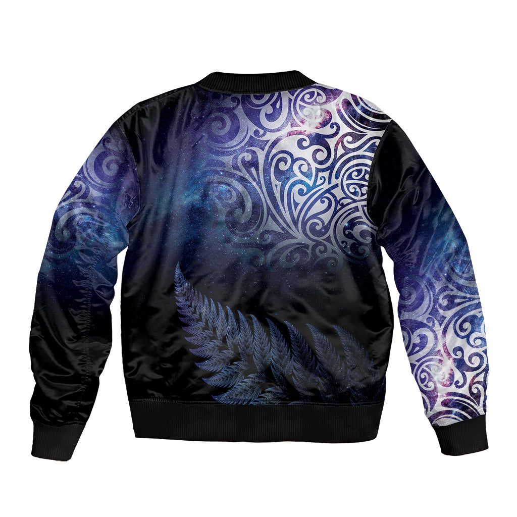 New Zealand Aotearoa Matariki Sleeve Zip Bomber Jacket Starry Silver Fern