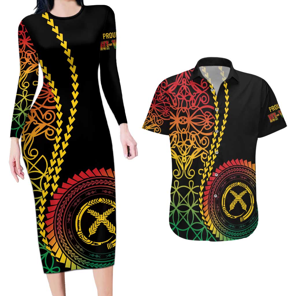 Proudly Ni-Van Sandroing Inspired Classic Style Couples Matching Long Sleeve Bodycon Dress and Hawaiian Shirt