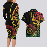 Proudly Ni-Van Sandroing Inspired Classic Style Couples Matching Long Sleeve Bodycon Dress and Hawaiian Shirt
