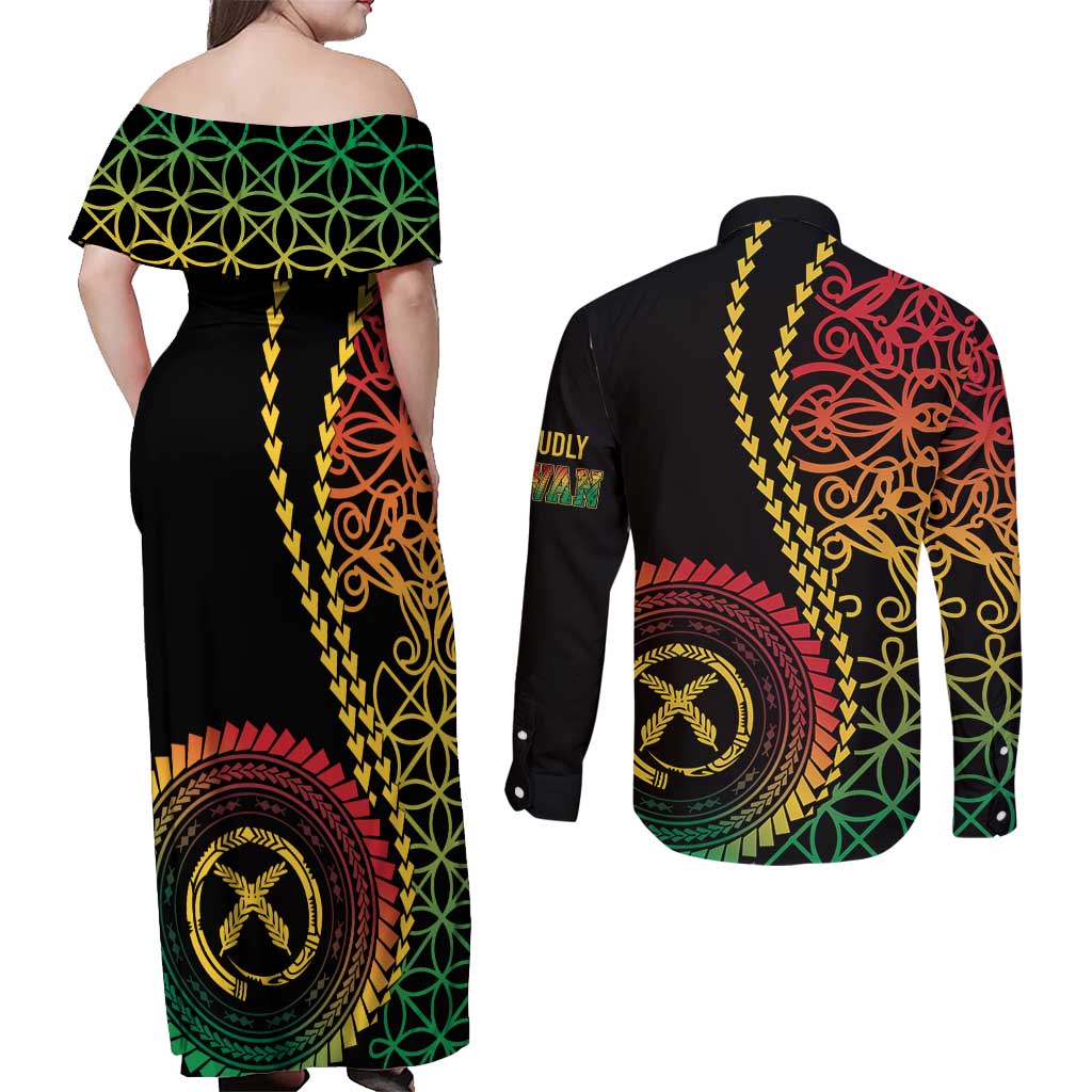 Proudly Ni-Van Sandroing Inspired Classic Style Couples Matching Off Shoulder Maxi Dress and Long Sleeve Button Shirt