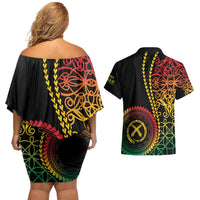 Proudly Ni-Van Sandroing Inspired Classic Style Couples Matching Off Shoulder Short Dress and Hawaiian Shirt