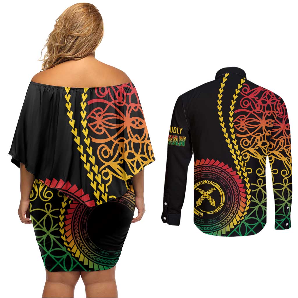 Proudly Ni-Van Sandroing Inspired Classic Style Couples Matching Off Shoulder Short Dress and Long Sleeve Button Shirt