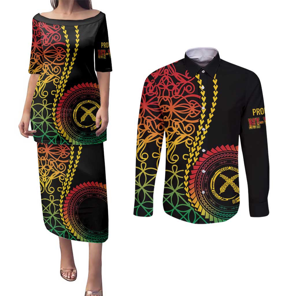 Proudly Ni-Van Sandroing Inspired Classic Style Couples Matching Puletasi and Long Sleeve Button Shirt