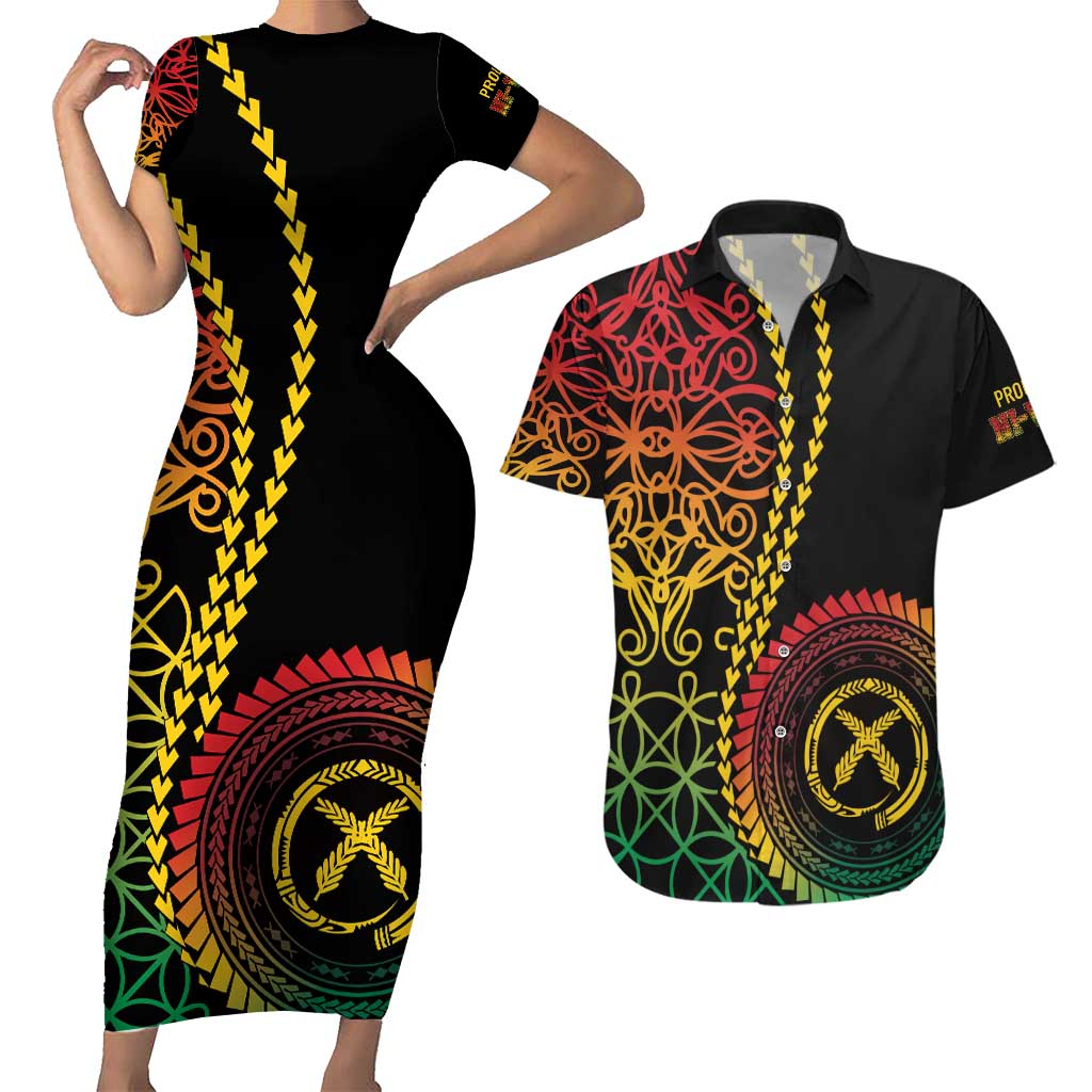 Proudly Ni-Van Sandroing Inspired Classic Style Couples Matching Short Sleeve Bodycon Dress and Hawaiian Shirt