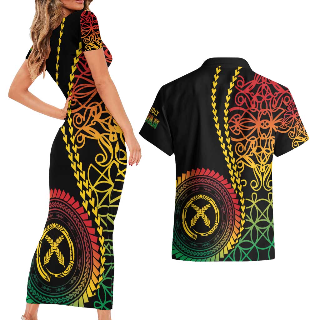 Proudly Ni-Van Sandroing Inspired Classic Style Couples Matching Short Sleeve Bodycon Dress and Hawaiian Shirt