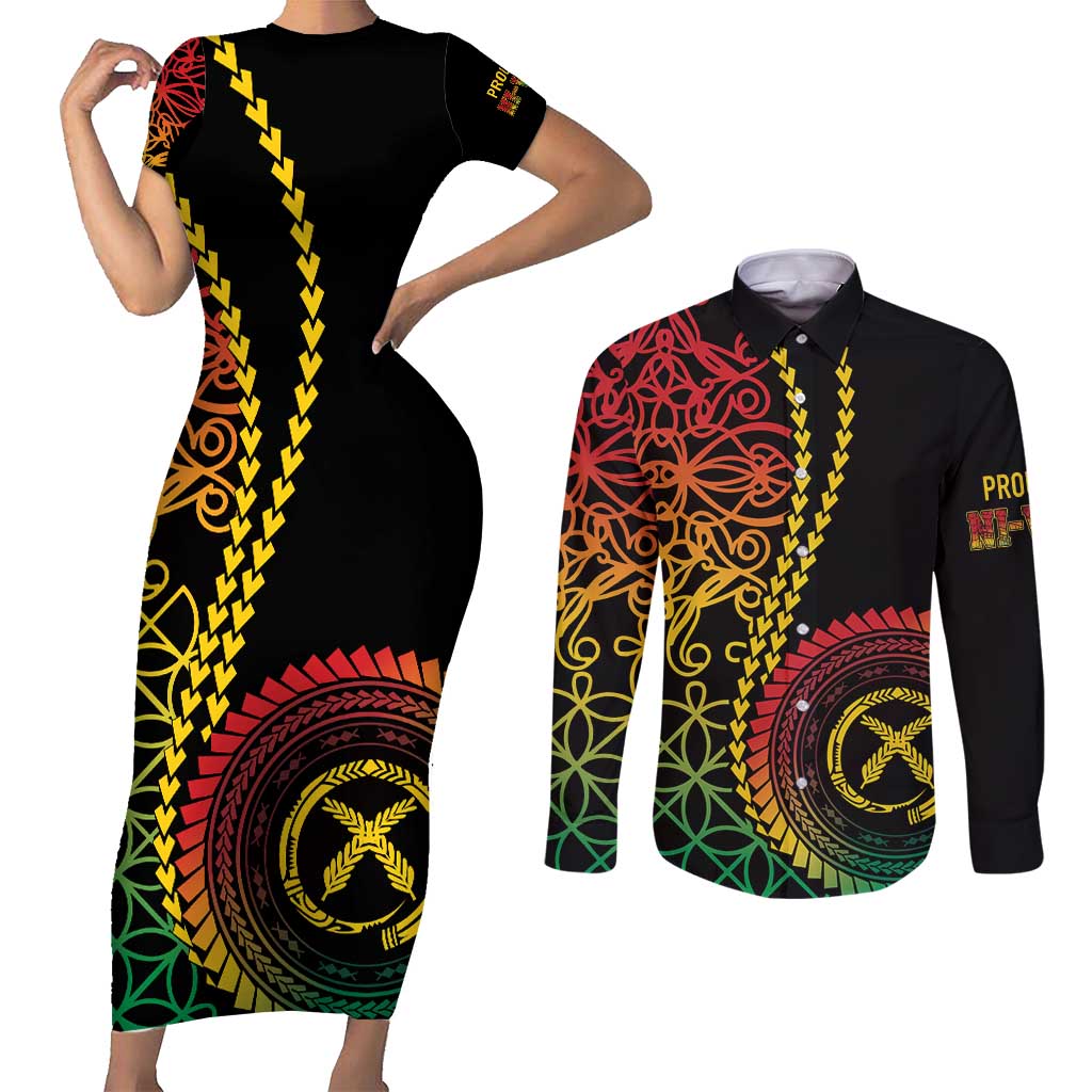 Proudly Ni-Van Sandroing Inspired Classic Style Couples Matching Short Sleeve Bodycon Dress and Long Sleeve Button Shirt