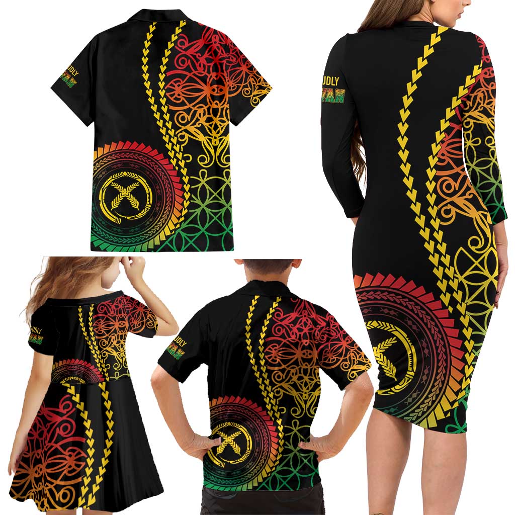 Proudly Ni-Van Sandroing Inspired Classic Style Family Matching Long Sleeve Bodycon Dress and Hawaiian Shirt