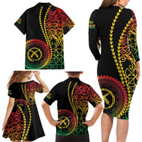 Proudly Ni-Van Sandroing Inspired Classic Style Family Matching Long Sleeve Bodycon Dress and Hawaiian Shirt