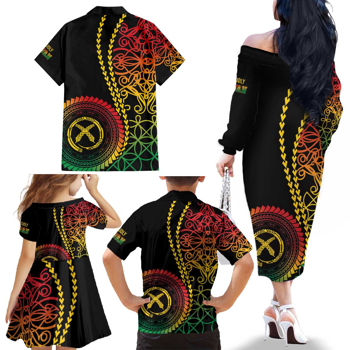 Proudly Ni-Van Sandroing Inspired Classic Style Family Matching Off The Shoulder Long Sleeve Dress and Hawaiian Shirt
