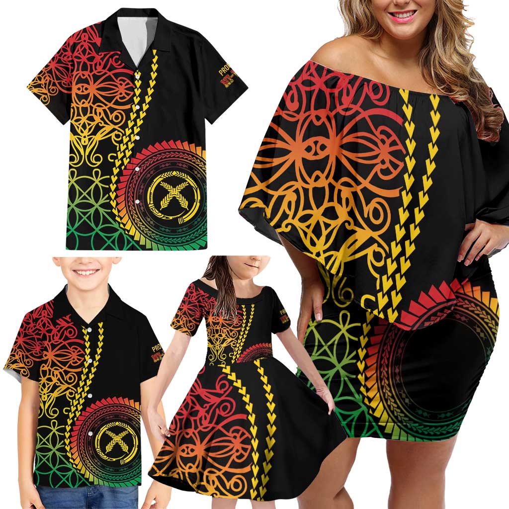 Proudly Ni-Van Sandroing Inspired Classic Style Family Matching Off Shoulder Short Dress and Hawaiian Shirt