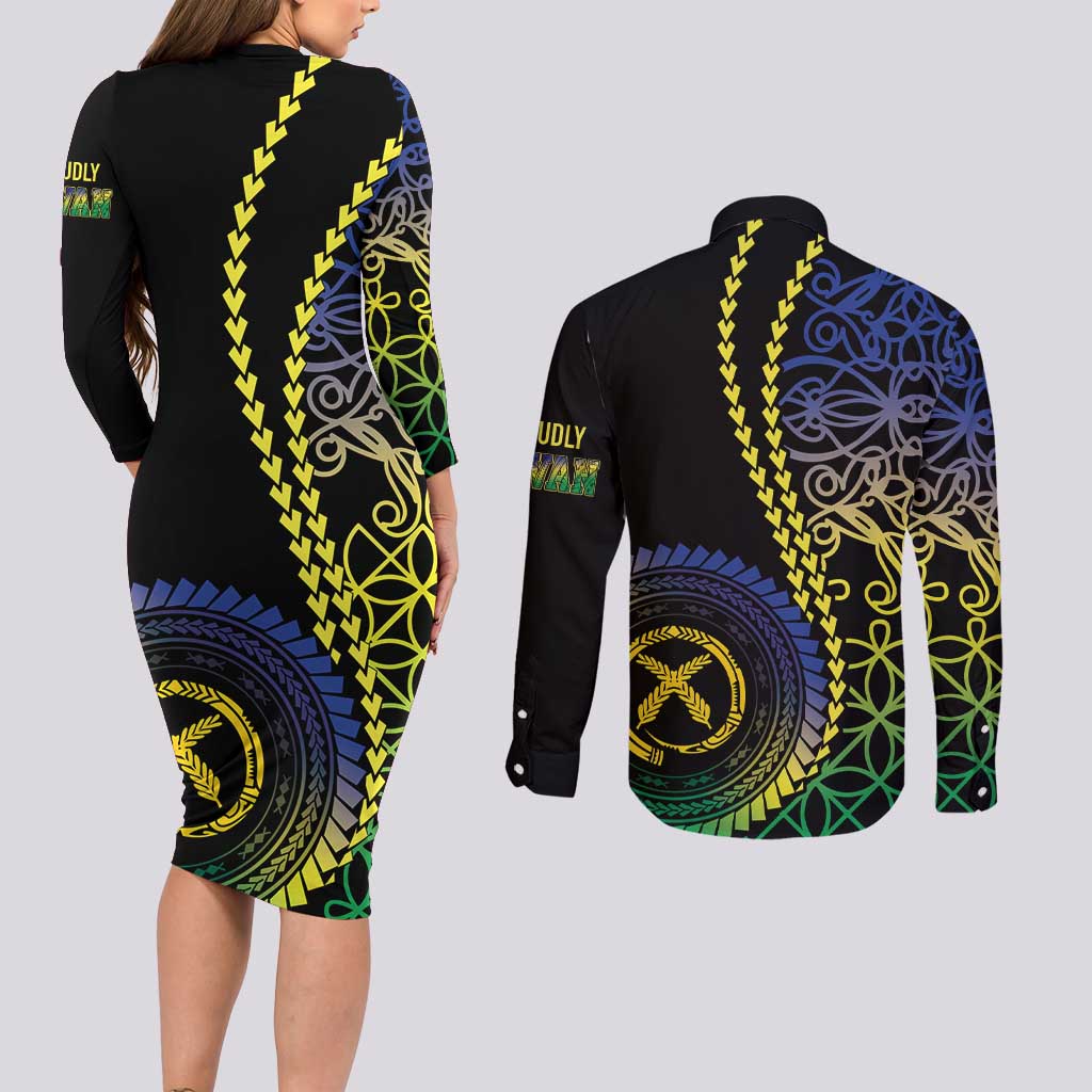 Proudly Ni-Van Sandroing Inspired Couples Matching Long Sleeve Bodycon Dress and Long Sleeve Button Shirt Malampa Classic Style
