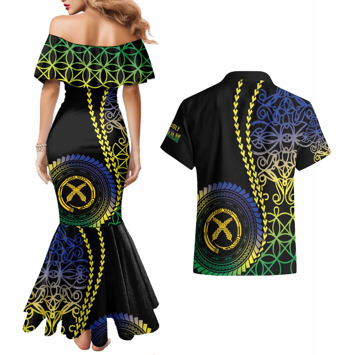 Proudly Ni-Van Sandroing Inspired Couples Matching Mermaid Dress and Hawaiian Shirt Malampa Classic Style