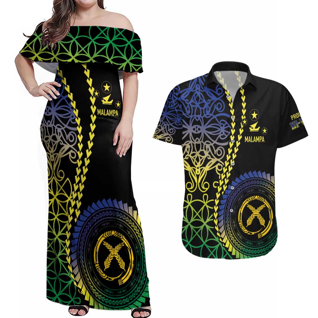 Proudly Ni-Van Sandroing Inspired Couples Matching Off Shoulder Maxi Dress and Hawaiian Shirt Malampa Classic Style
