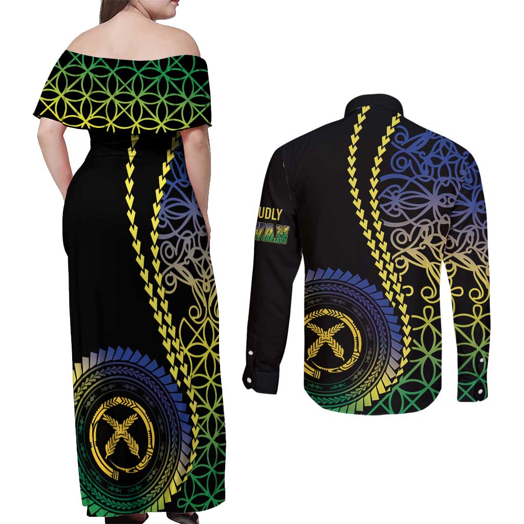 Proudly Ni-Van Sandroing Inspired Couples Matching Off Shoulder Maxi Dress and Long Sleeve Button Shirt Malampa Classic Style LT7 - Polynesian Pride