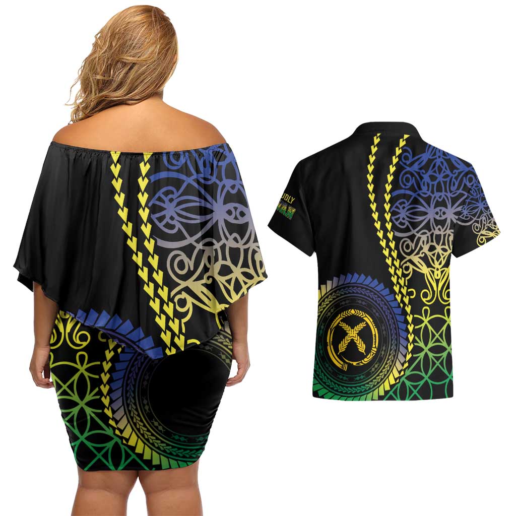 Proudly Ni-Van Sandroing Inspired Couples Matching Off Shoulder Short Dress and Hawaiian Shirt Malampa Classic Style