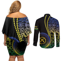 Proudly Ni-Van Sandroing Inspired Couples Matching Off Shoulder Short Dress and Long Sleeve Button Shirt Malampa Classic Style LT7 - Polynesian Pride