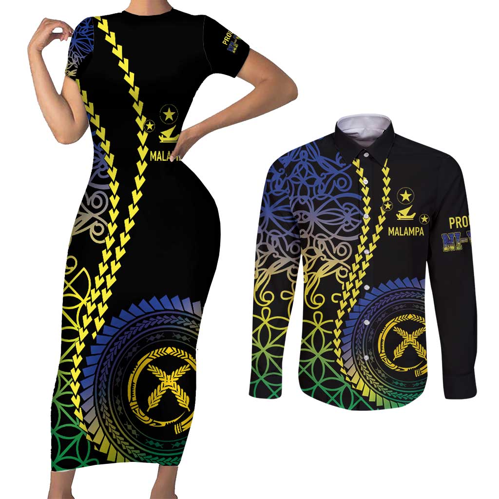 Proudly Ni-Van Sandroing Inspired Couples Matching Short Sleeve Bodycon Dress and Long Sleeve Button Shirt Malampa Classic Style