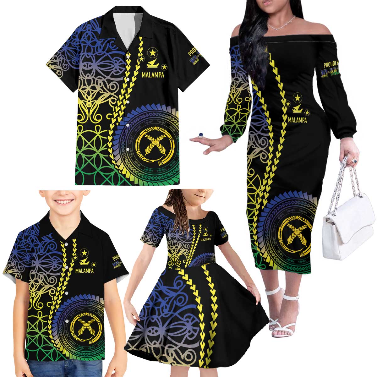 Proudly Ni-Van Sandroing Inspired Family Matching Off The Shoulder Long Sleeve Dress and Hawaiian Shirt Malampa Classic Style